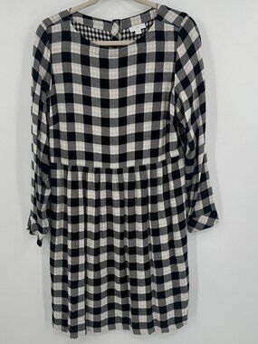 J Jill Dress Womens Medium Gingham Plaid Button Back Long Sleeve Rayon